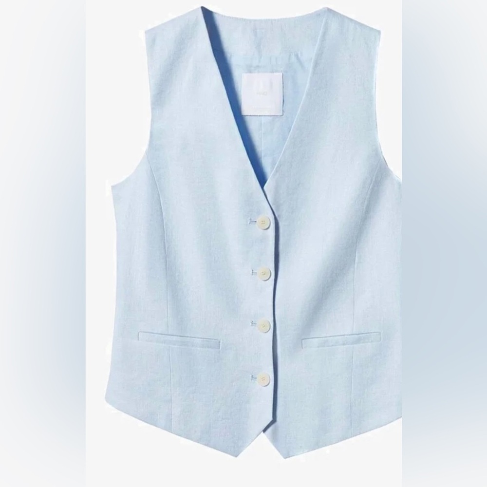 Mango Light Blue Linen Blend Sleeveless Vest